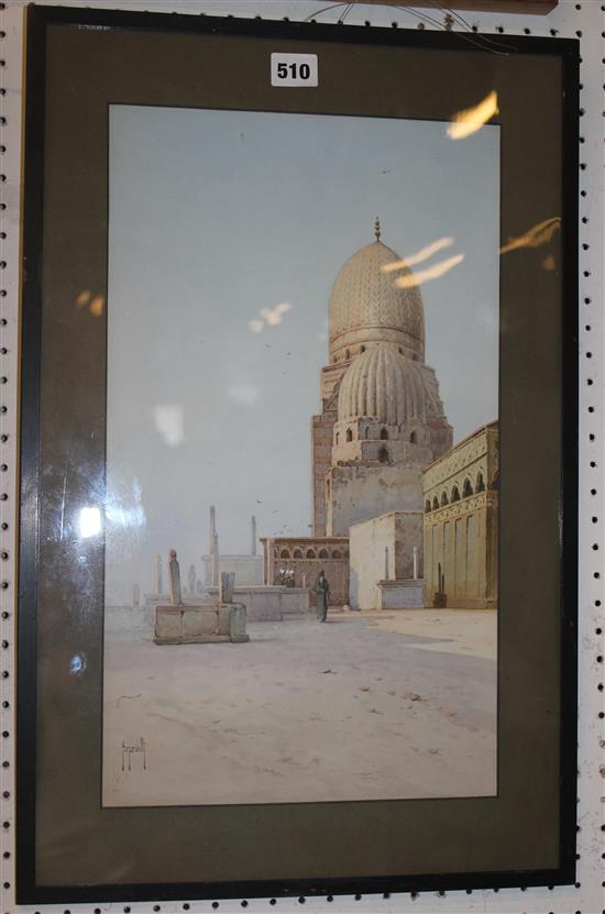 Spyridon Scarvelli , watercolour, View of a mosque(-)